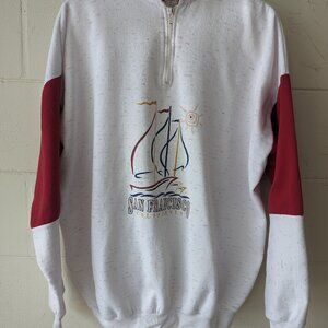 Vintage San Francisco California Collared Sweatshirt Sailboats 1/4 Zip Red